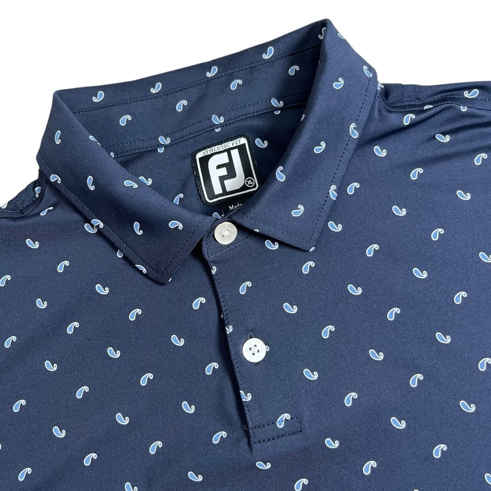 FootJoy Mens XL Blue Allover Paisley Print Short Sleeve Collared Polo Shirt